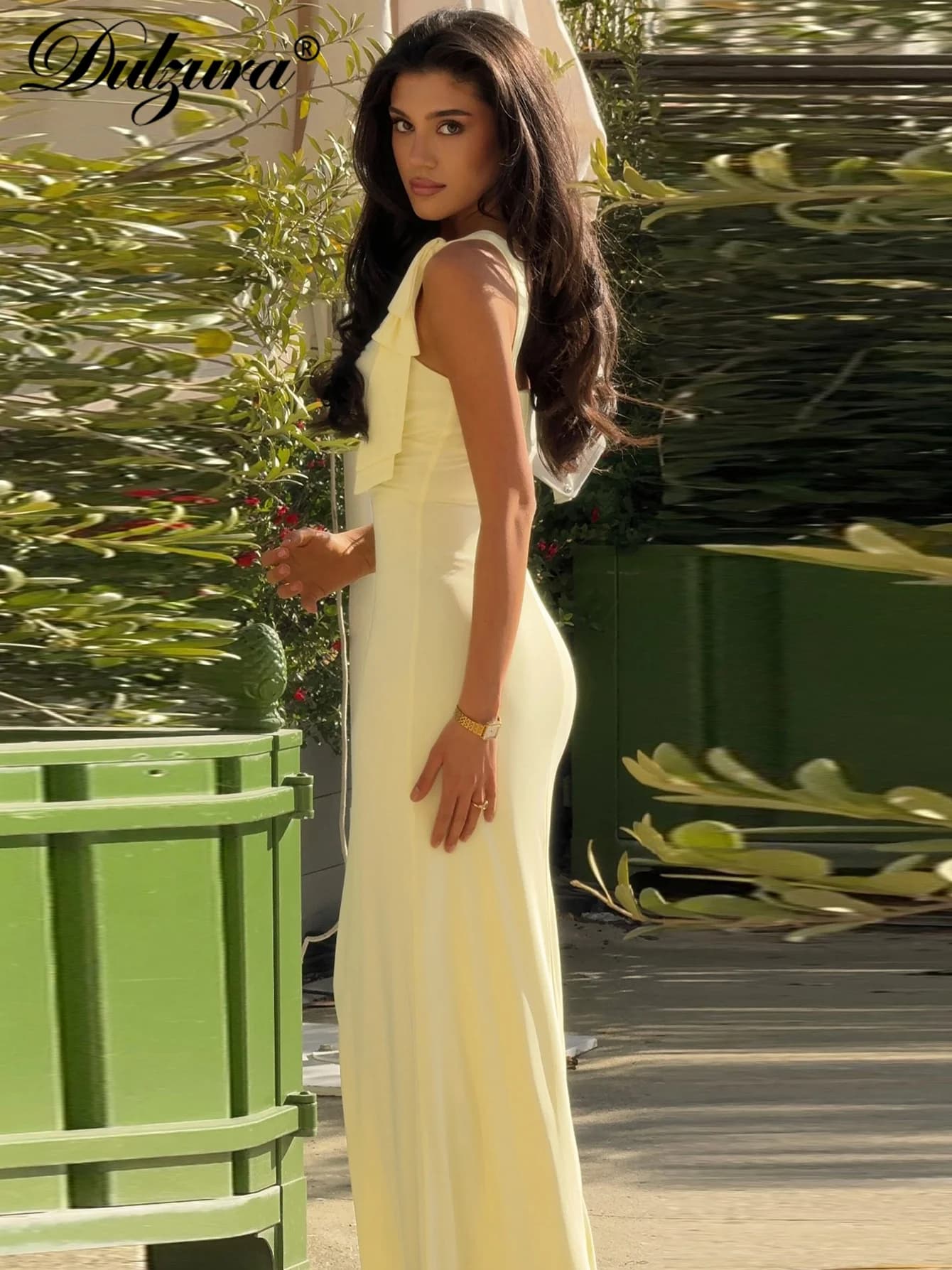 Dulzura – robe Maxi sans manches, dos nu, moulante, bretelles à lacets, couleur unie, Sexy, élégante