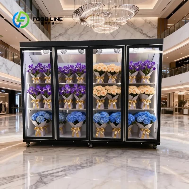 Réfrigérateur de présentation vertical personnalisé avec porte vitrée pour la conservation des fleur