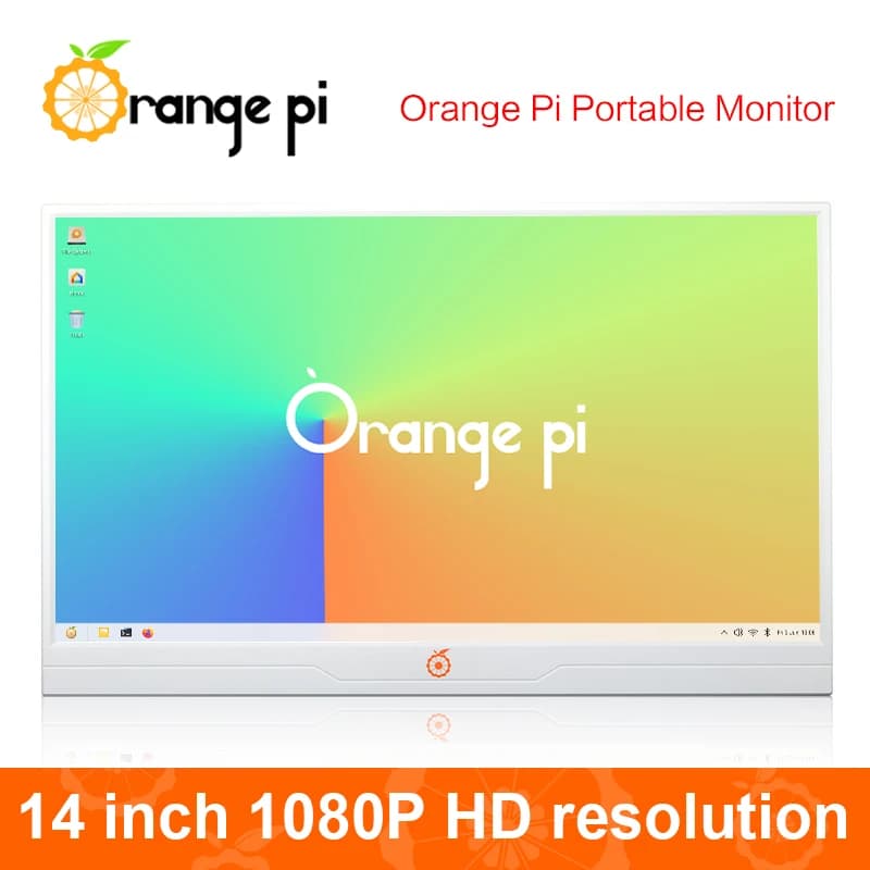 Moniteur portable Orange Pi 14 pouces, résolution HD 1080P, haut-parleurs doubles, interface multifo