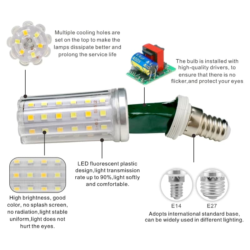 Ampoule LED épis de maïs de puissance réelle 5W 7W E27 E14 ampoule 60/80LED s SMD2835 220V-240V lamp
