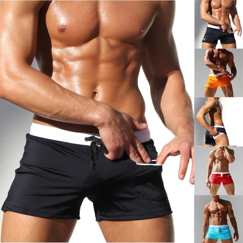 Short de bain pour hommes, maillot de bain avec cordon de serrage, doublure en maille, taille élasti