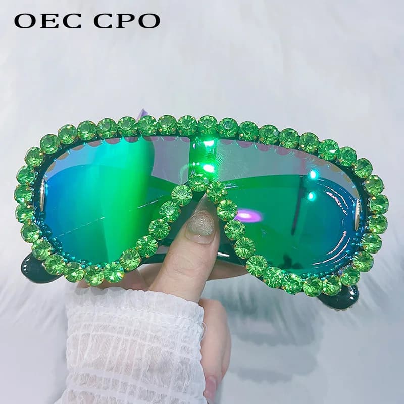 Diamants brillants Y2K lunettes de soleil femmes luxe surdimensionné une pièce lunettes de soleil lu