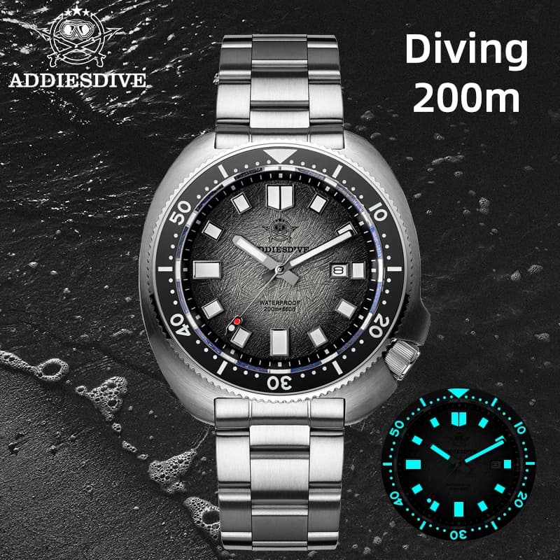 ADDIESDIVE hommes montre verre saphir AR enduit montres à Quartz lumineux 200m étanche tortue plonge