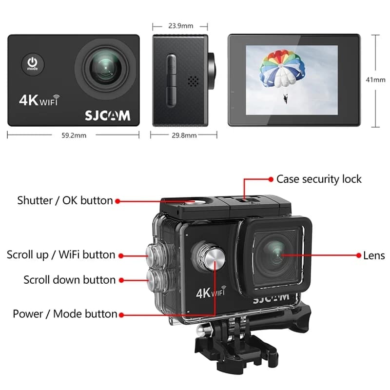 SJCAM caméra d'action SJ4000 AIR 4K 30PFS 1080P 4x Zoom WIFI sport vidéo caméras d'action moto vélo 