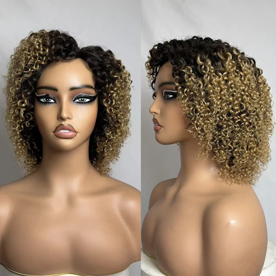Perruque courte bouclée colorée de 245 grammes, style afro brésilien, 100% cheveux humains, pour fem