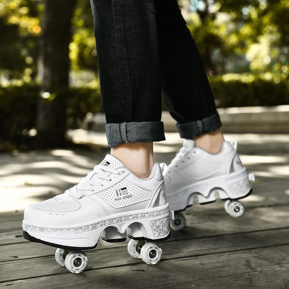 Chaussures de patins à quatre roues unisexes, baskets Parkour décontractées à déformation, patins po