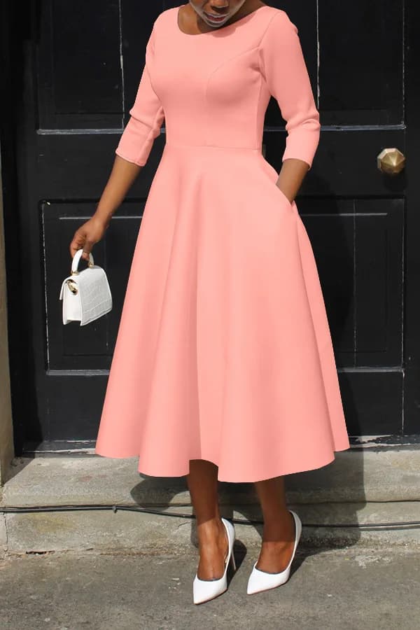 Robe Longue de Soirée pour Femme, Élégante, Couleur Unie, Col Rond, Taille Haute, ixde Mariage, Cock