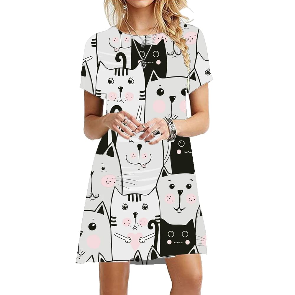 Robe décontractée à manches courtes pour femmes, chats de peinture mignons drôles, vêtements d'été p