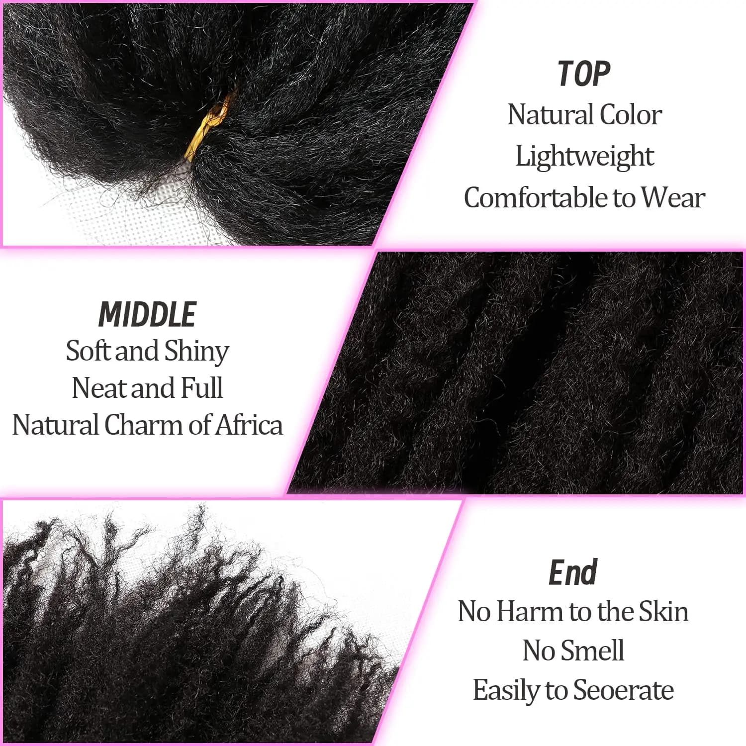 Cheveux synthétiques Marley Twist pour tresses – 18 pouces, doux, pour tresses Marley Twist, 1/3/8 p