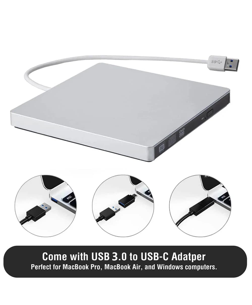 Lecteur externe DVD RW CD AMPA ER mince, graveur USB/type-c 3.0, lecteur optique pour ordinateur por