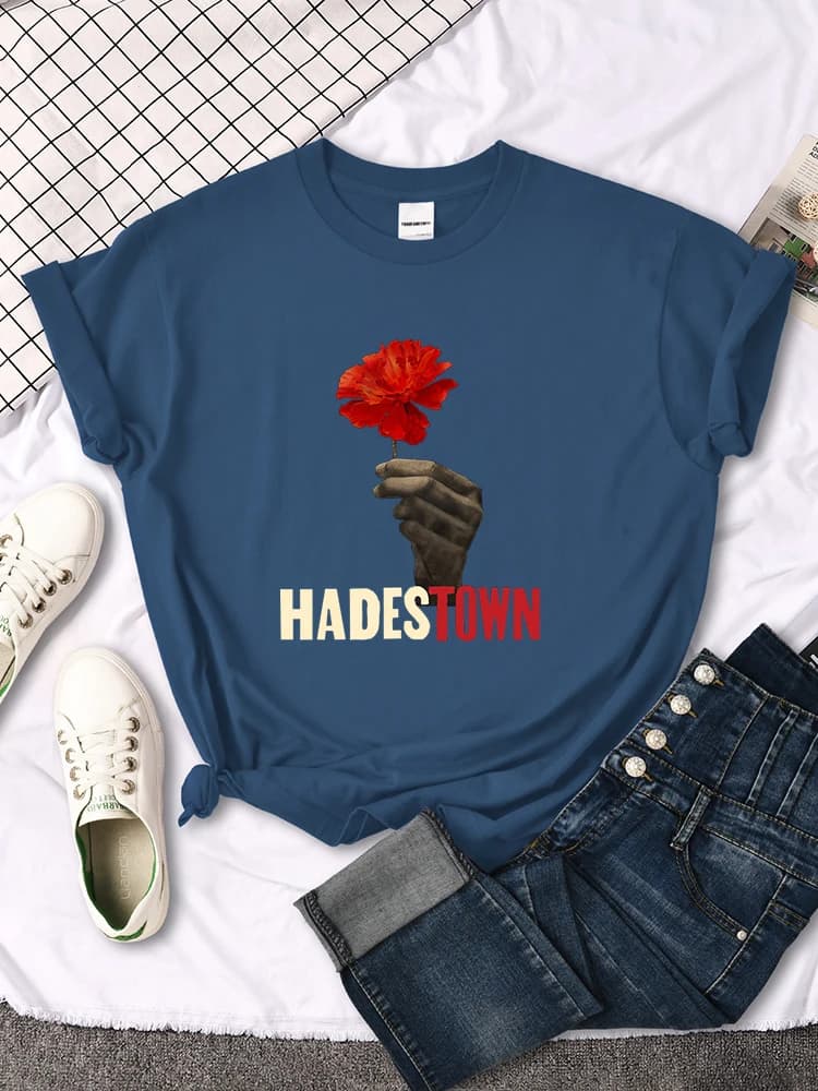 T-shirt manches courtes femme, estival et décontracté, avec la vieille chanson triste de Hadestown, 