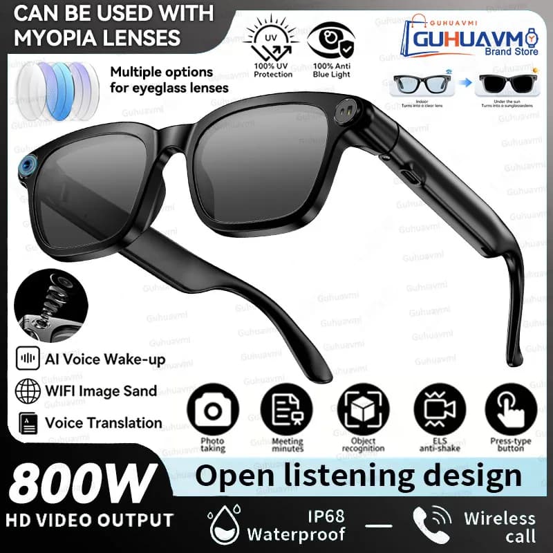 Nouvelles Lunettes Intelligentes IA 2026 avec Appel Bluetooth, Audio Sans Fil, Caméra 1080P, Enregis