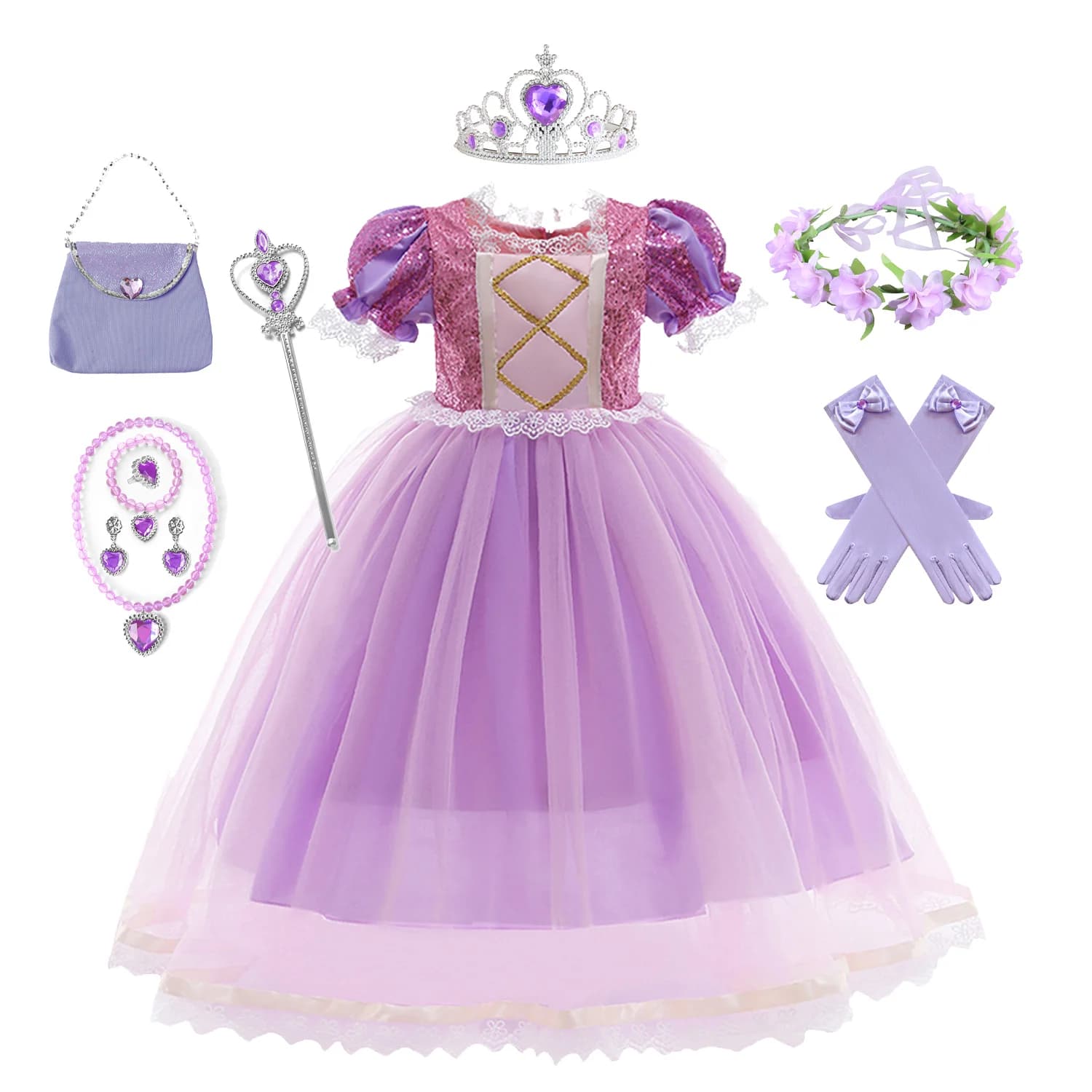 Filles Aurora Belle Raiponce Sofia Princesse Robe Halloween Pâques Cosplay Costume Fête Enfants Robe