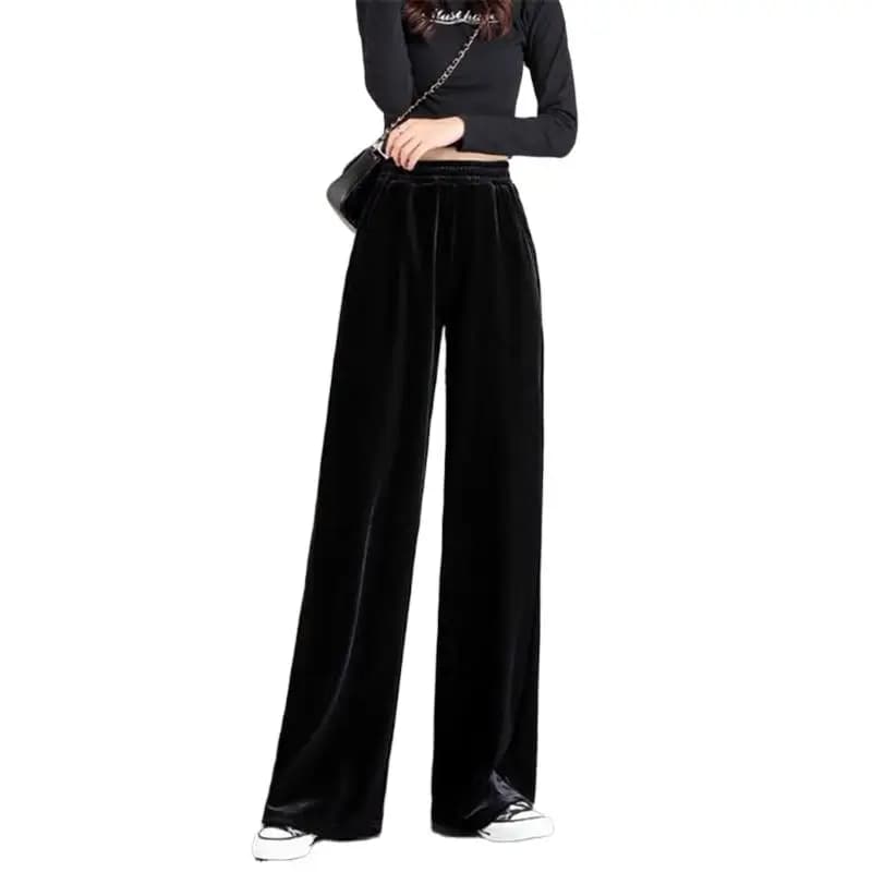 Pantalon en velours pour femmes, taille haute, streetwear, ample, décontracté, long, jambes droites,