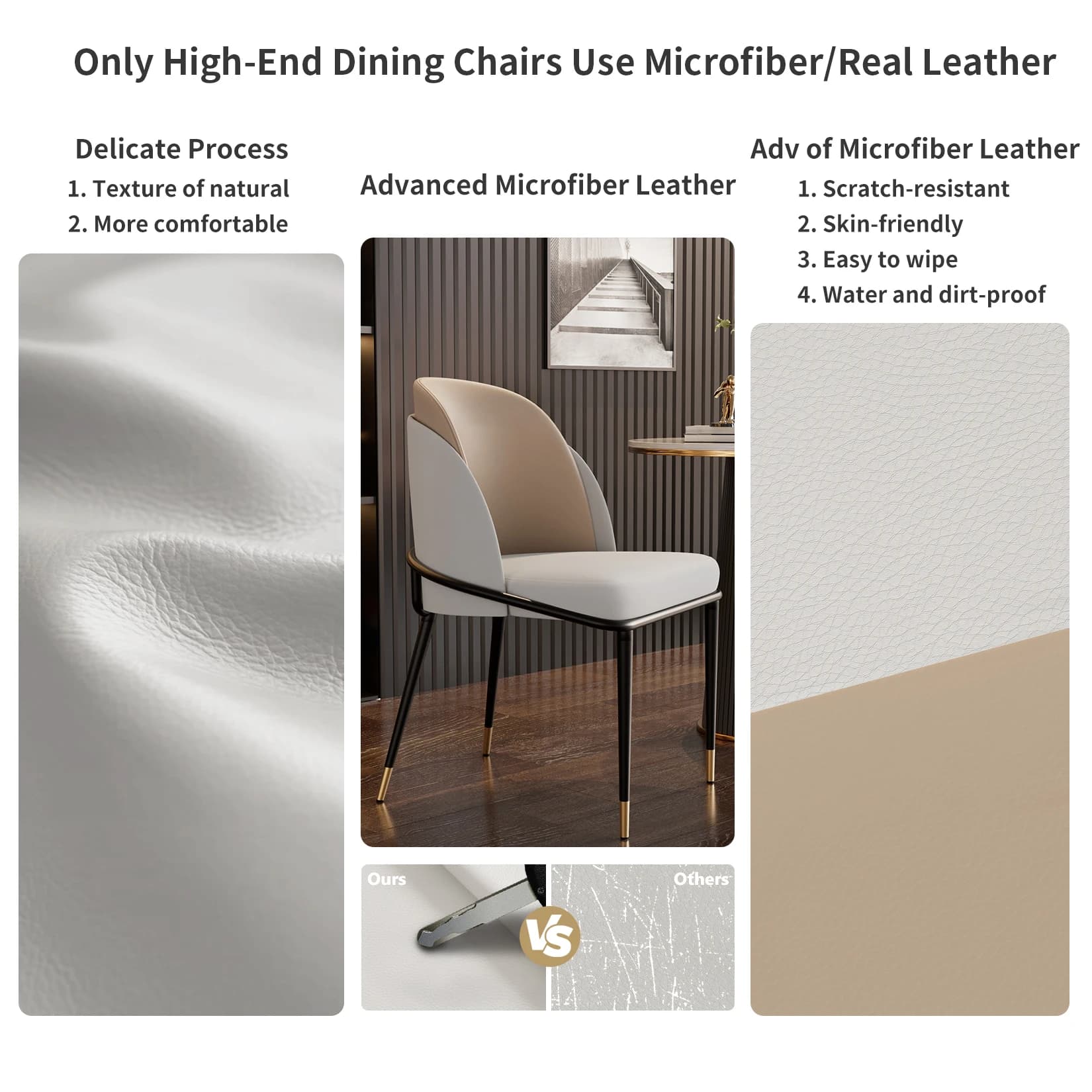 Ensemble de chaises de salle à manger rembourrées luxueuses, cuir de silicone microfibre, 2 couleurs
