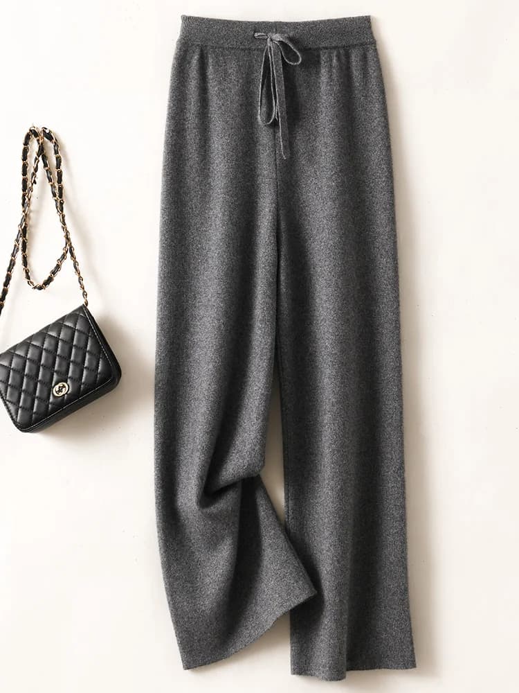 Pantalon basique doux et décontracté pour femme, avec ceinture, tricot 100% laine mérinos, populaire