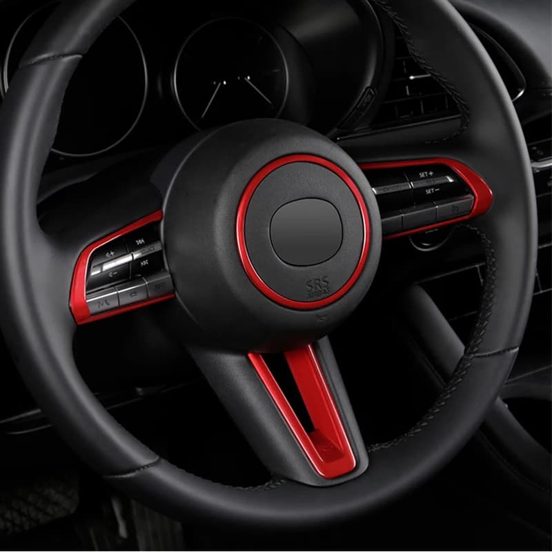 Pour Mazda 3 CX-30 2019-2023 ABS mat/carbone/rouge bouton de volant de voiture cadre cercle couvertu