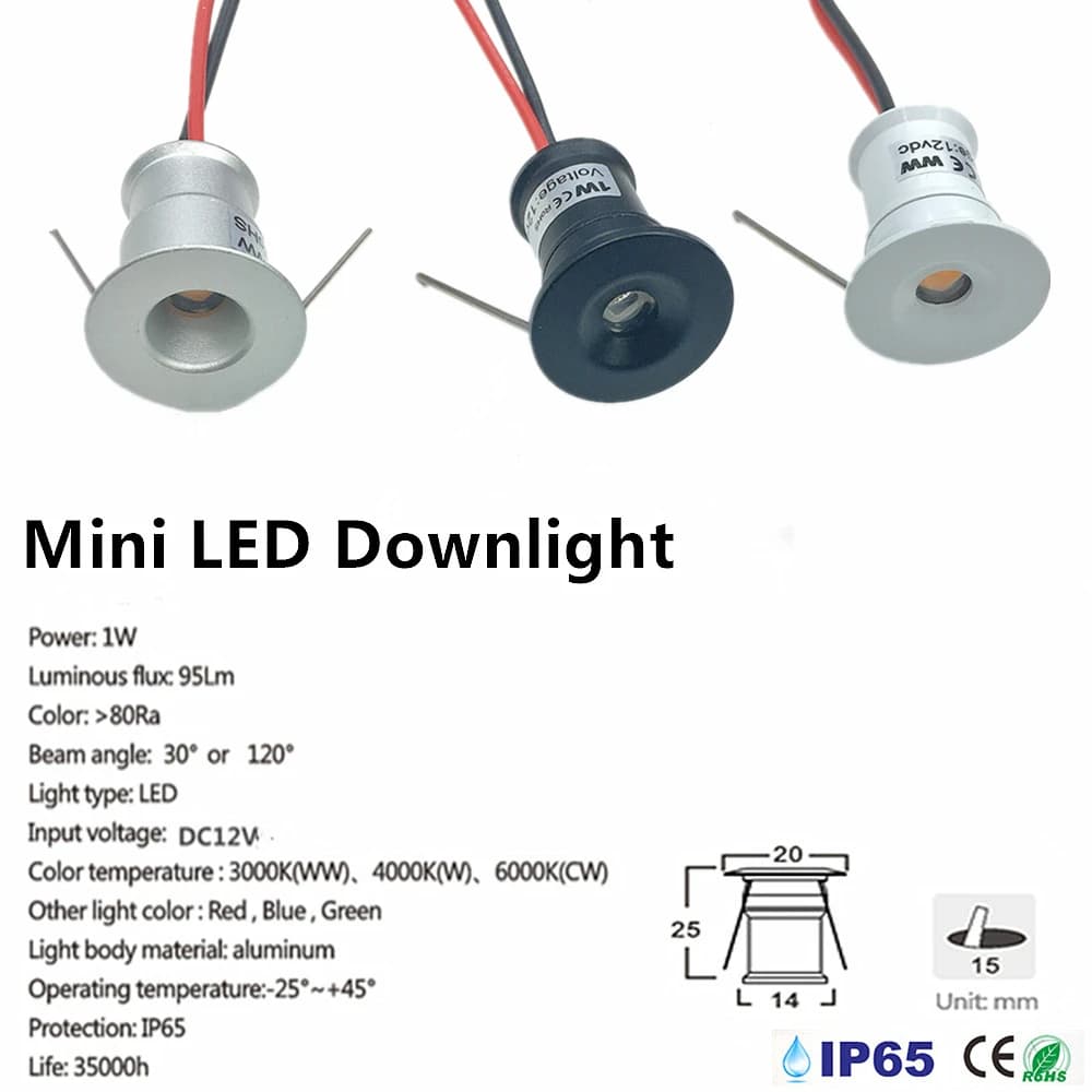 Mini Downlight LED 12V 1W encastré petit Spot lumière plafond cuisine salle escalier intérieur proje