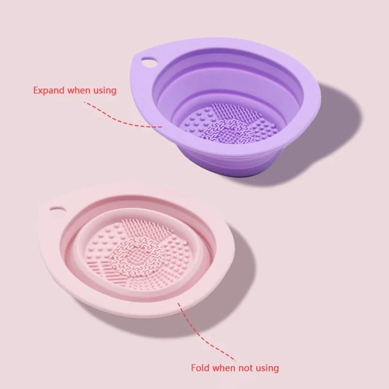 Nettoyeur de pinceaux de maquillage en Silicone, bol de nettoyage de bouffantes de poudre pliante, p