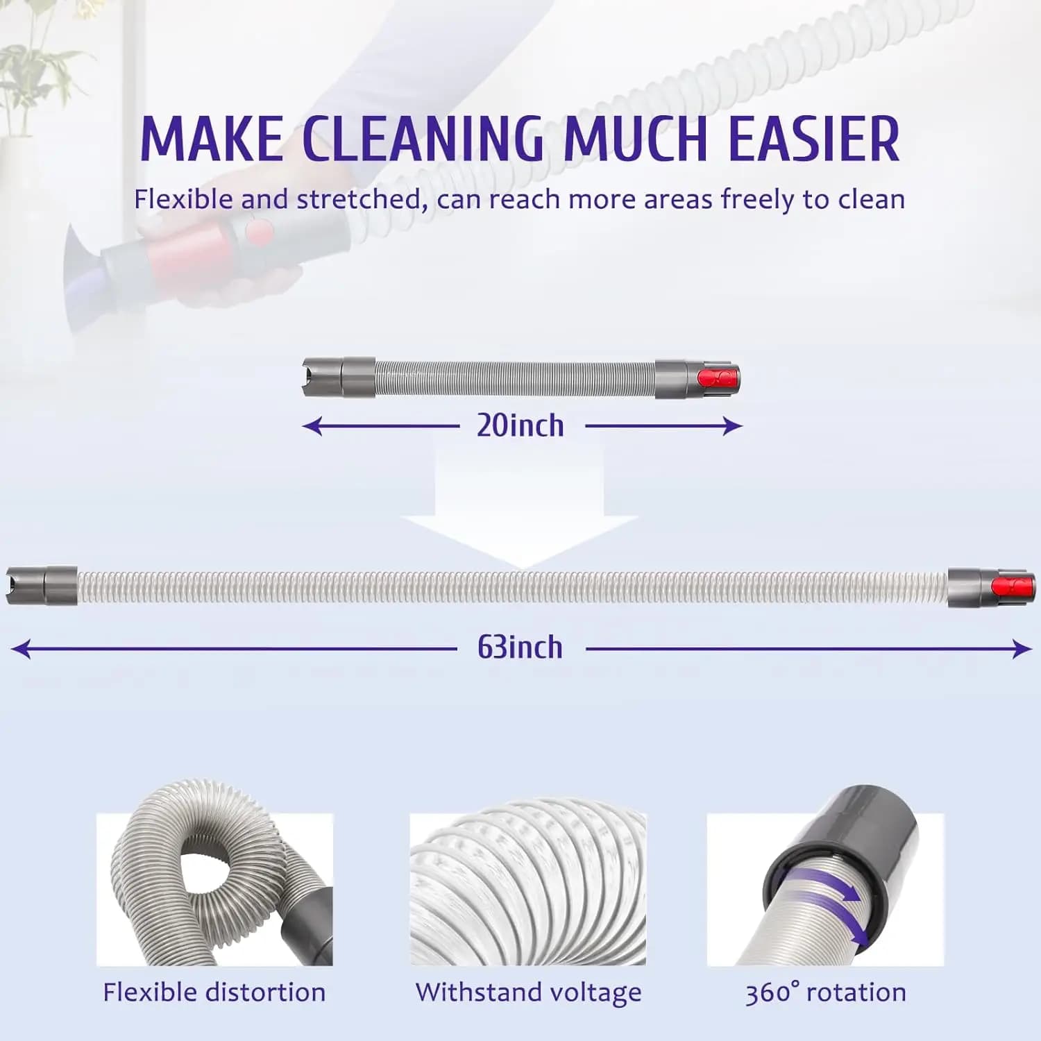 Tuyau d'extension Flexible pour brosse à dépoussiérer, pour aspirateur Dyson Outsize/ V7/ V8/ V10/ V