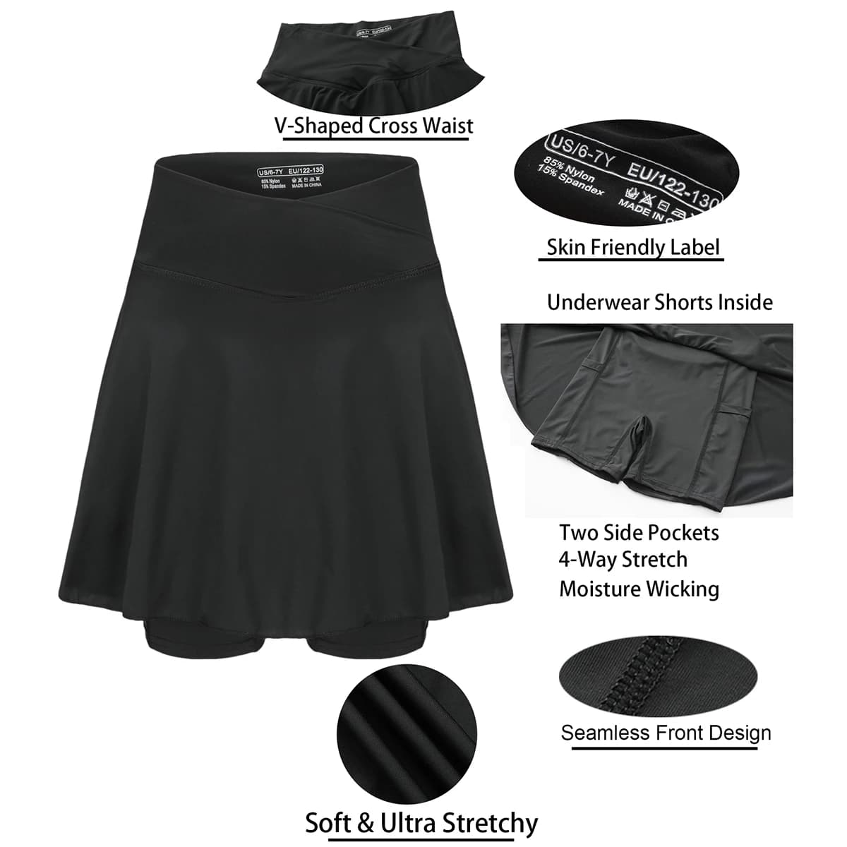 Jupe-Short Sportive pour Tennis avec Poches Latérales et Taille Haute – Tenue Active pour Filles, En