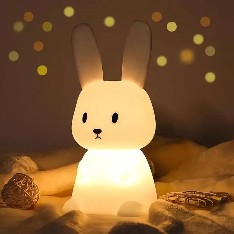 Veilleuse LED en silicone en forme de lapin, lampe tactile, lumière d'animal mignon, décoration de c