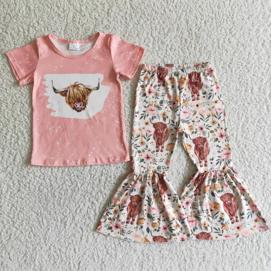 Vêtements pour bébés filles, chemise à manches courtes, motif léopard cloche, pantalon astronomique,