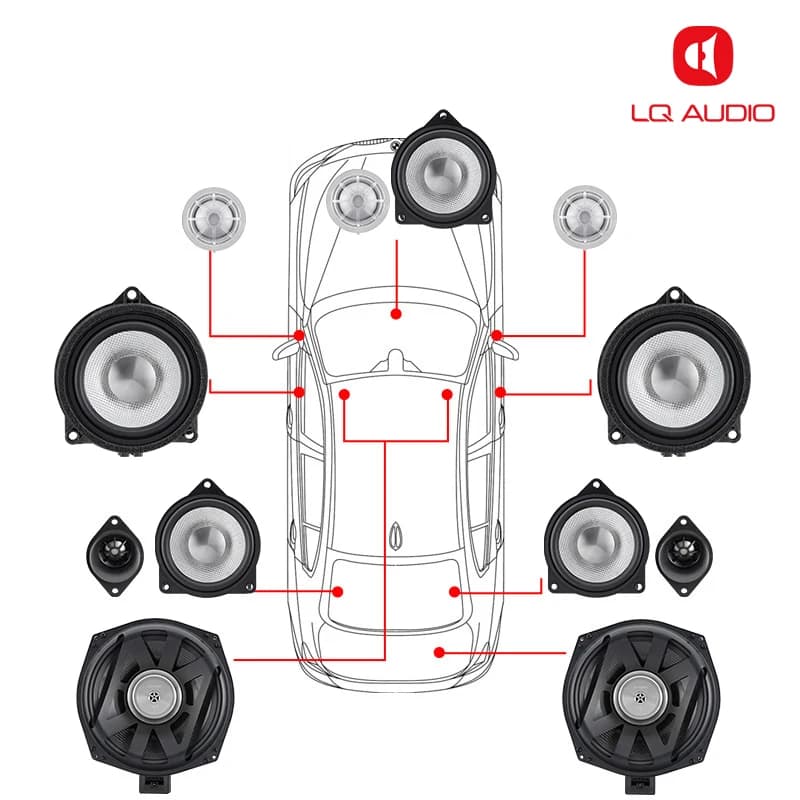 Pour BMW : Kit d'amélioration audio pour voiture – Haut-parleurs à dôme en soie, médiums, subwoofers