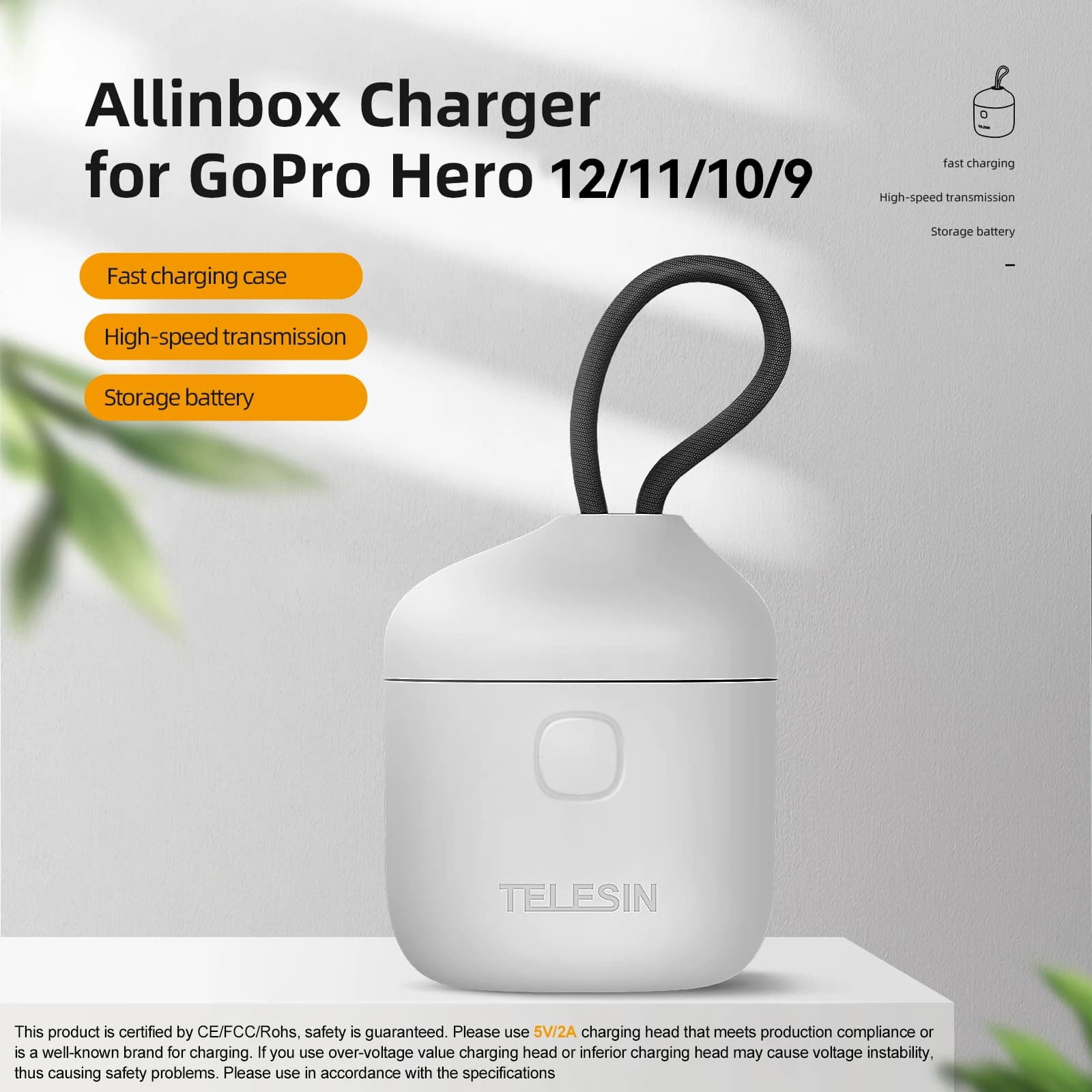 TELESIN chargeur Portable pour GoPro Hero 12 11 10 batterie 3 fente Silicone Anti-chute boîtier de c