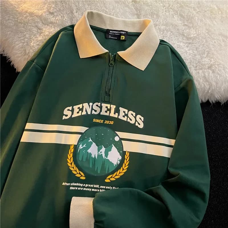 Sweat-shirt Vintage à Col Polo avec Lettres Imprimées pour Femme, Surdimensionné, Harajuku, Vêtement
