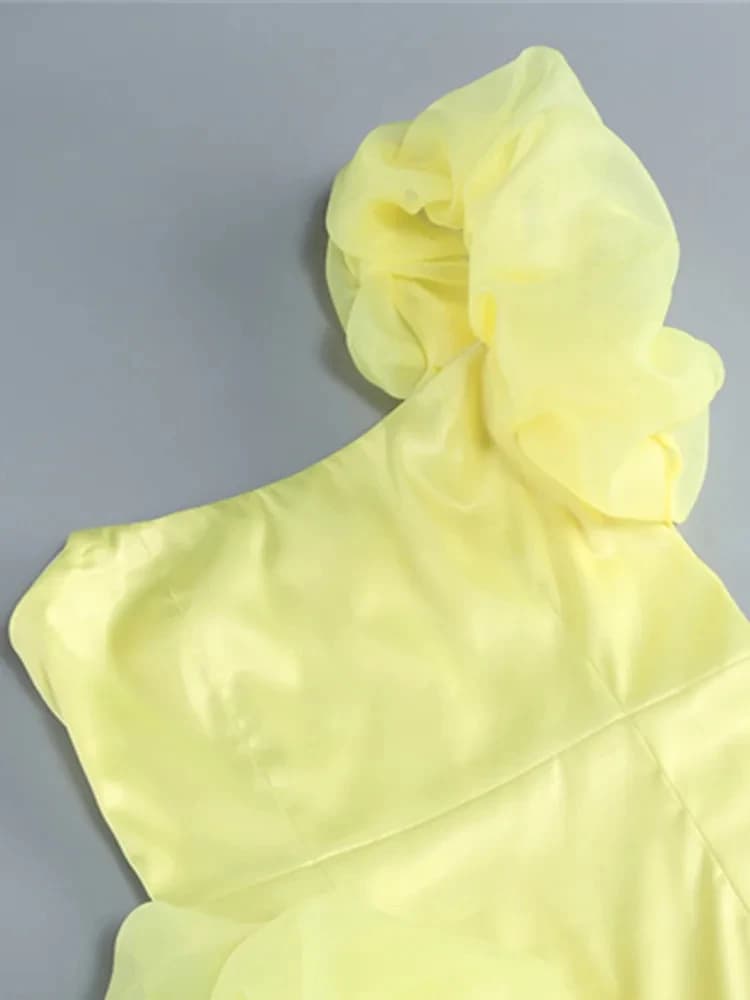 Robe de soirée jaune à volants pour femme, mini batterie, coton, sexy, élégante, club, fête, nouvell