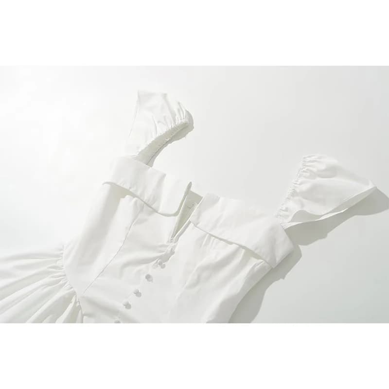 YENKYE été femmes Sexy coupe et évasée blanc Mini robes à manches courtes taille basse élégante Robe
