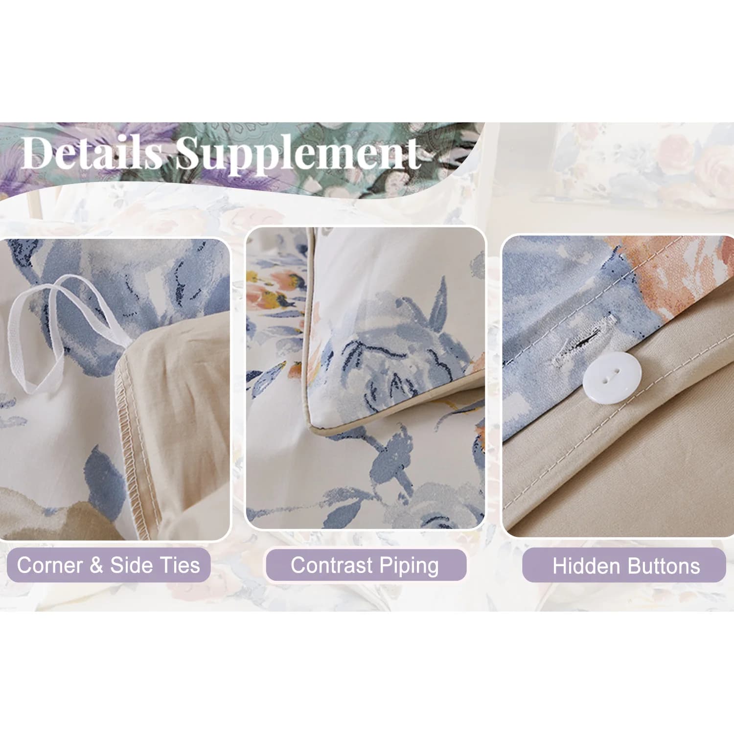 Ensemble de housse de couette 3 pièces 600TC 100% coton égyptien, imprimé Floral de jardin Vintage, 