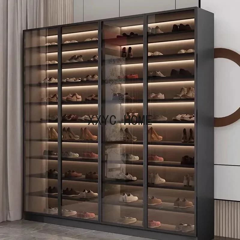 Armoire à chaussures de grande capacité, couloir fin, entrée, usage domestique, porte en verre verti
