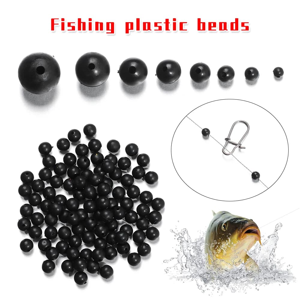 Perles de pêche rondes, souples et dures de 3mm à 12mm, accessoires pour leurres, hameçons, 100 pièc