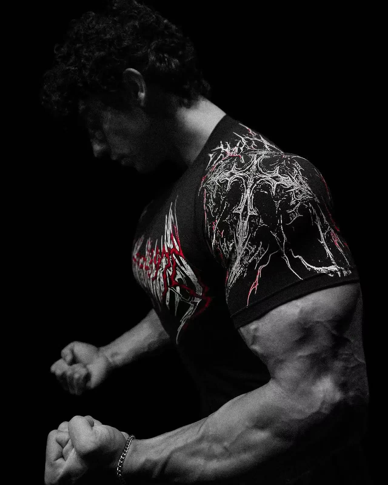 T-shirt de sport de compression pour homme, imprimé gothique éclair, haut de fitness pour la gym, sé