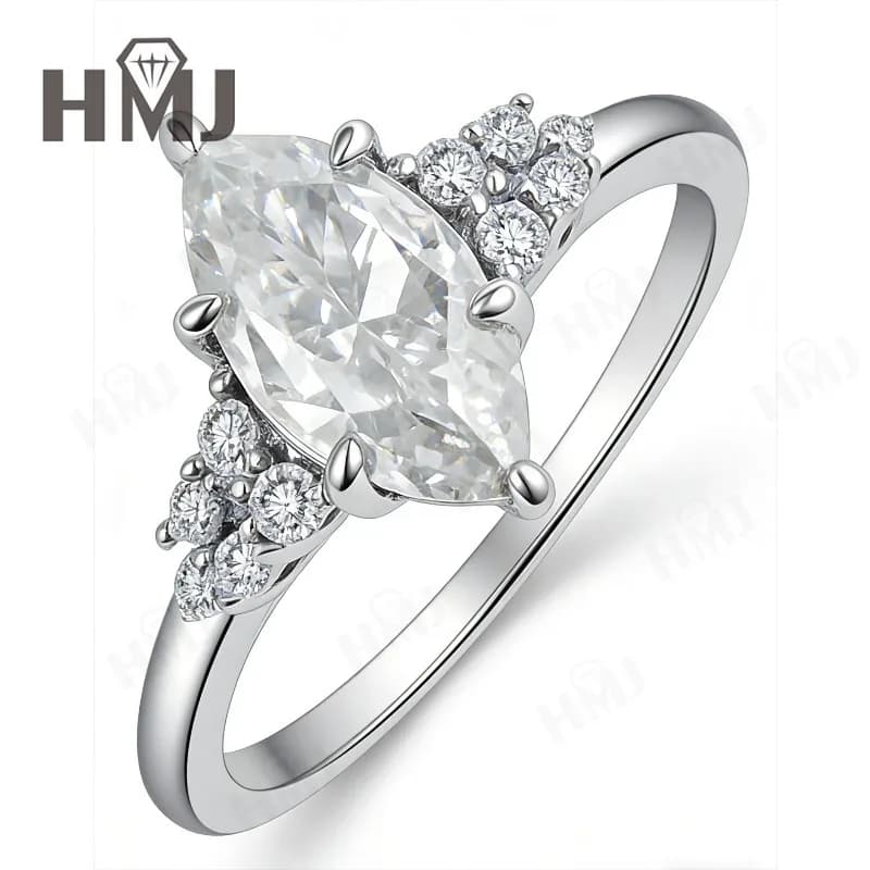 Bague Marquise 1,5 carat en Moissanite, Diamant, Argent Sterling 925, Bijoux de Fête, de Mariage, Ca