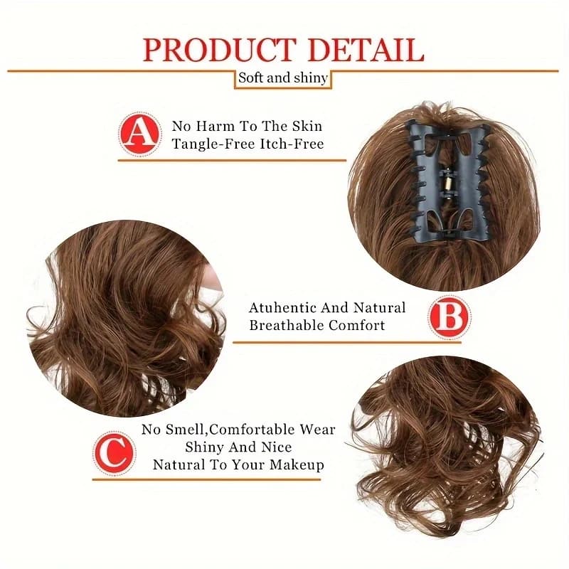 Extension de cheveux synthétique courte ondulée bouclée à clip, queue de cheval résistante à la chal