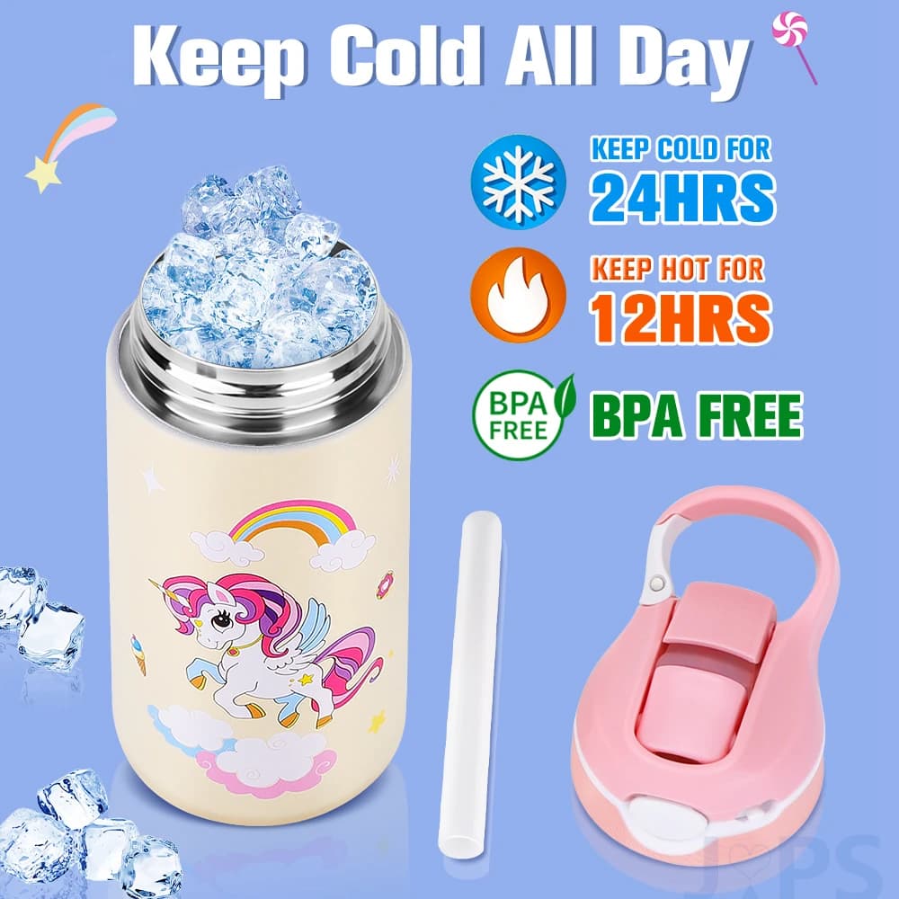 Bouteille d'eau thermique en acier inoxydable pour enfants, tasse thermos de dessin animé mignon ave