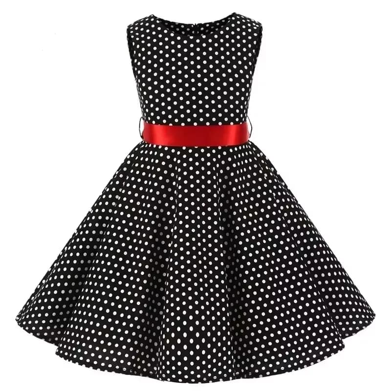 Robes en coton à pois vintage rétro pour filles, robes trapèze, jupe plissée, longueur genou, robe d