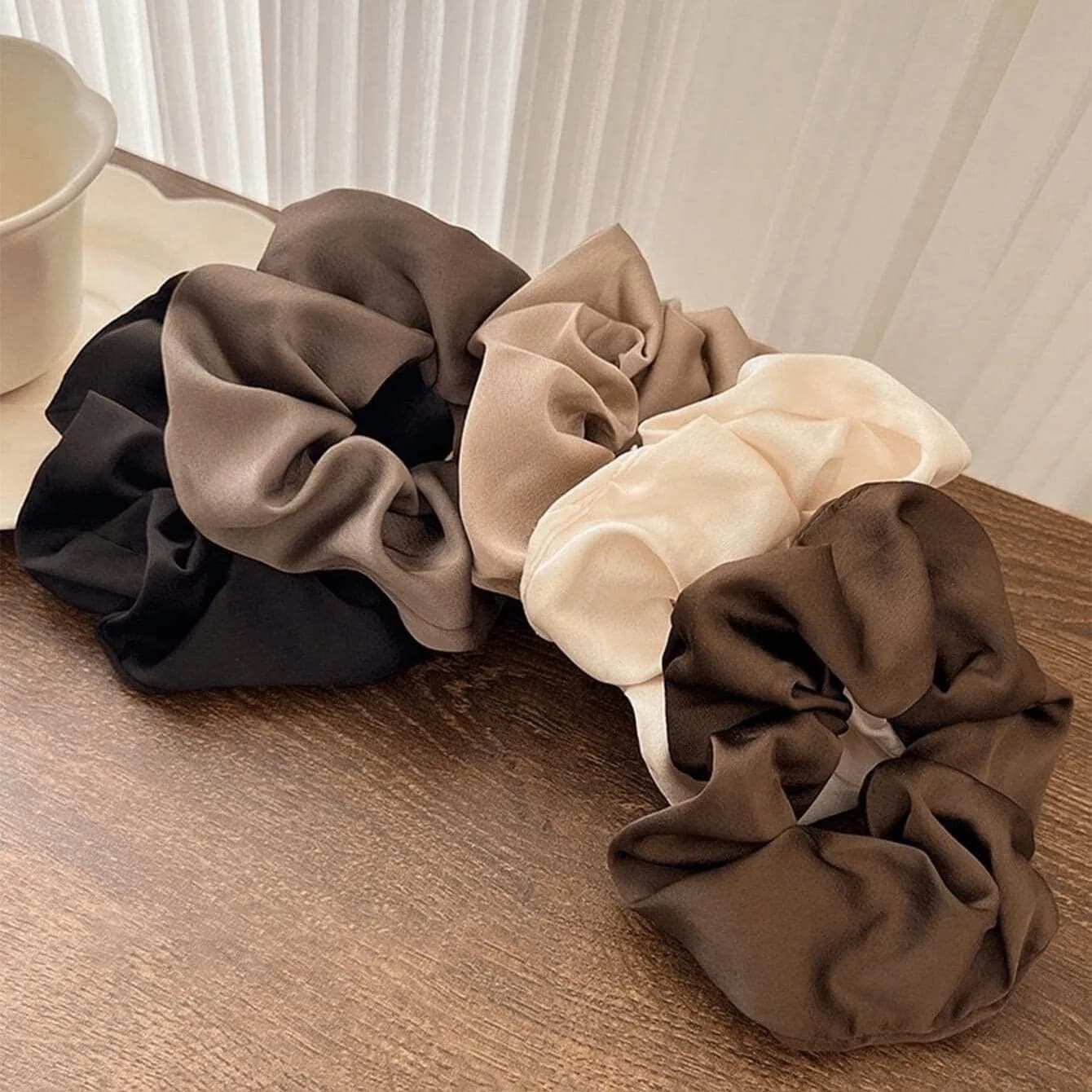 Grands chouchous rétro en soie véritable, 5 pièces, bandes de cheveux Premium pour femmes, adaptées 