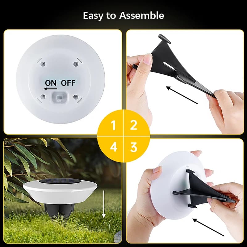 1/4 pièces lumières extérieures solaires 14LED lampe de pelouse étanche, 360 °   Éclairage au sol po