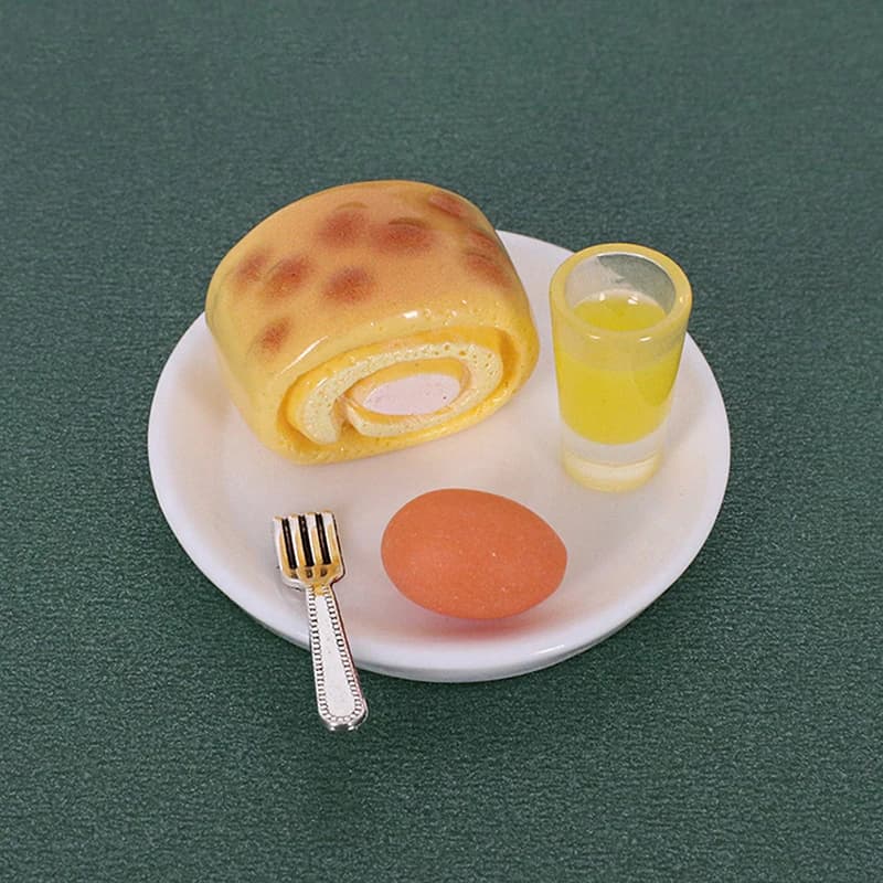 1/12 maison de poupée Simulation petit déjeuner Mini petits pains cuits à la vapeur oeuf pain lait m