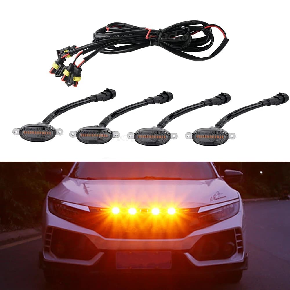 Feux de circulation de calandre avant à LED, lentille fumée, feu de voiture ambre pour KIT Toyota Fo