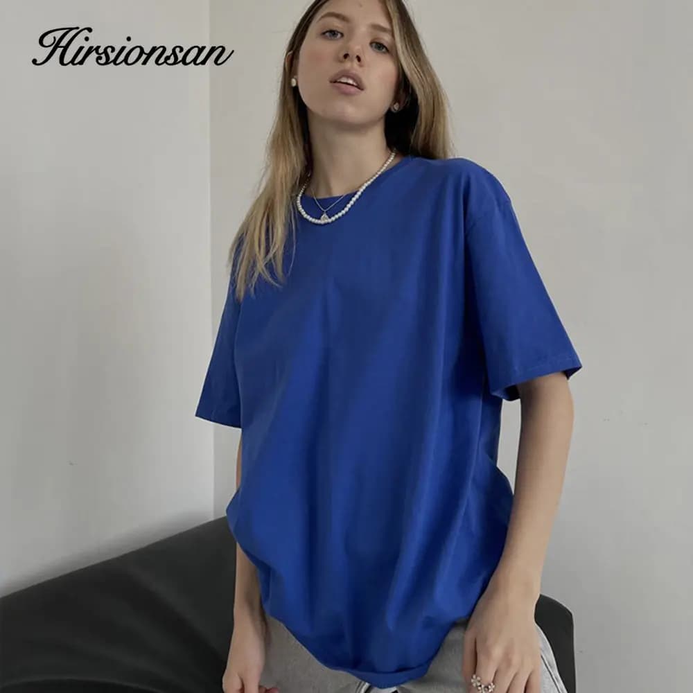 Hirsionsan – t-shirt col rond femme, 100% coton, surdimensionné, résistant, décontracté, basique, am