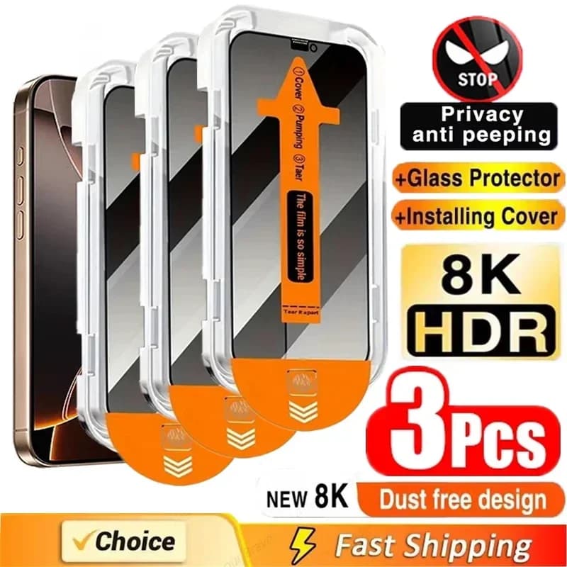 Protecteur d'écran de confidentialité, Installation sans poussière, 3 pièces, pour iPhone 16 15 14 1