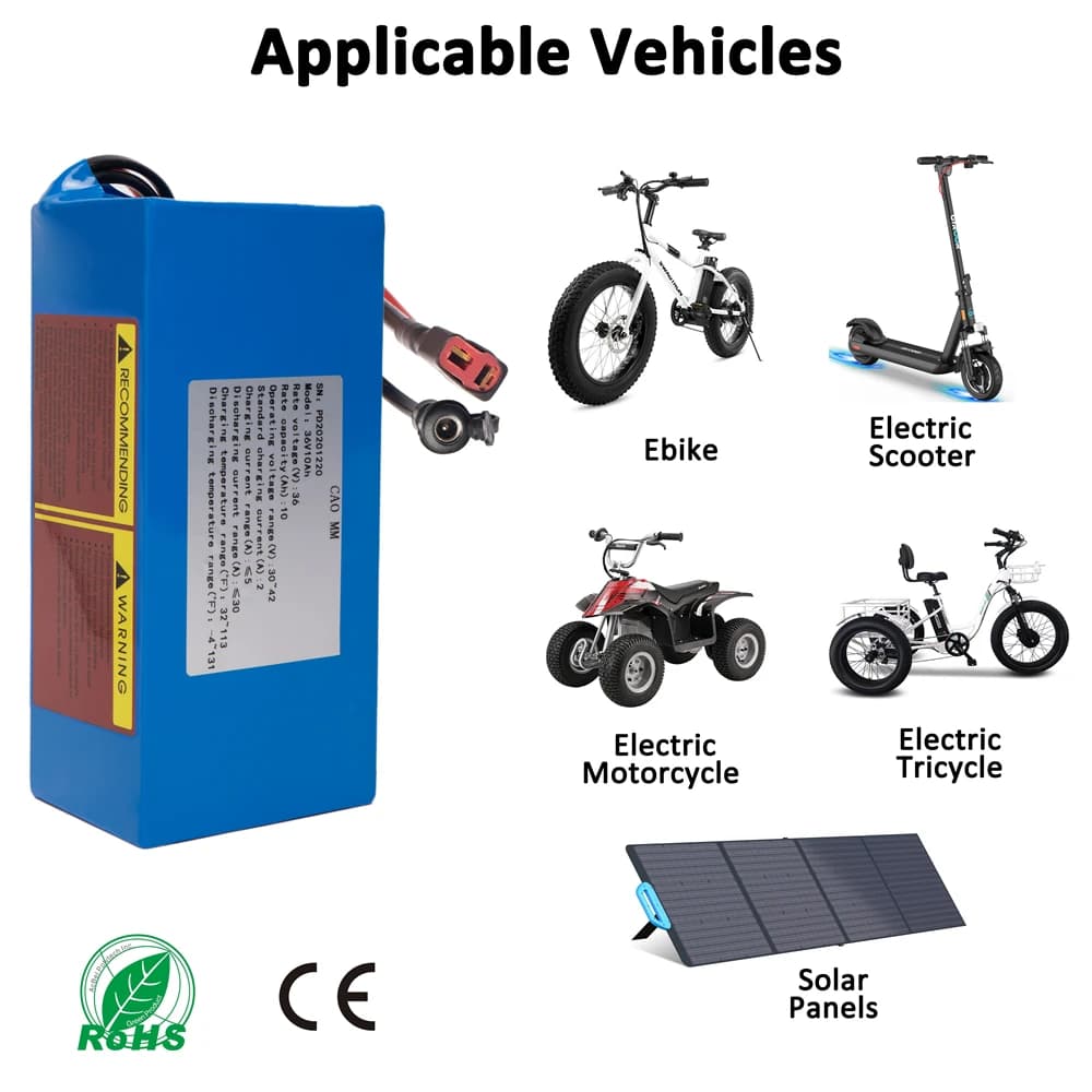 Batterie 36V 48V 10Ah/ 14Ah/16Ah/20Ah pour Vélo Électrique 200-1200W, Scooter et Autres Moteurs