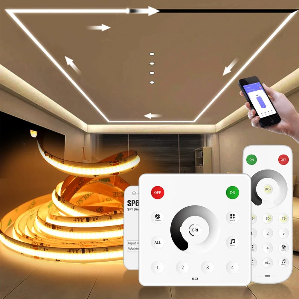 24V WS2811 COB bande lumineuse LED coulante d'eau courante 360 LED s/M ruban Flexible Bluetooth App 