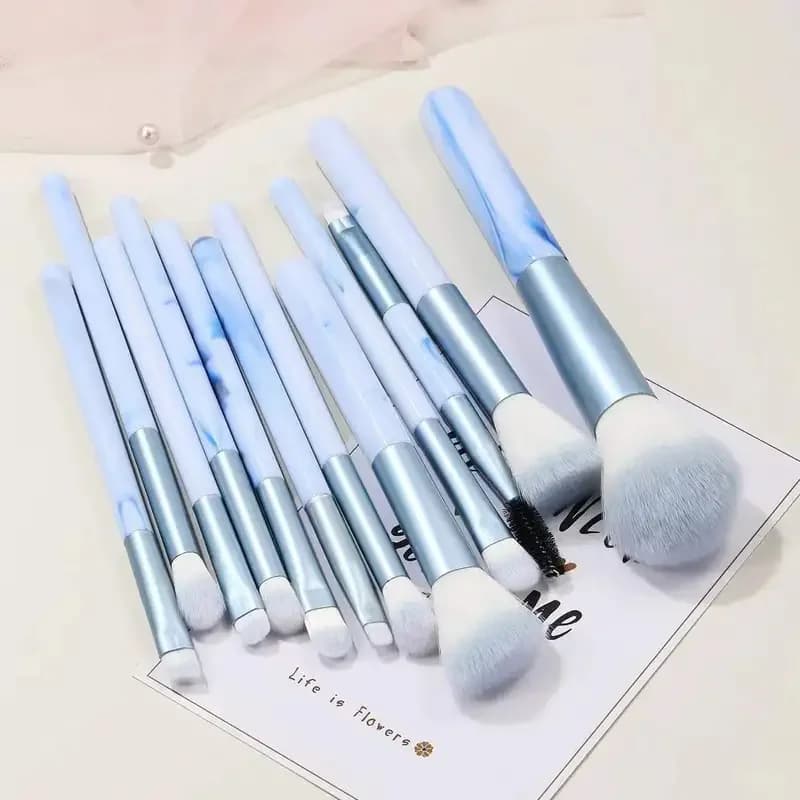 Ensemble de 12 pinceaux de maquillage bleus, pour fond de teint, anticernes, blush, poudre, fard à p