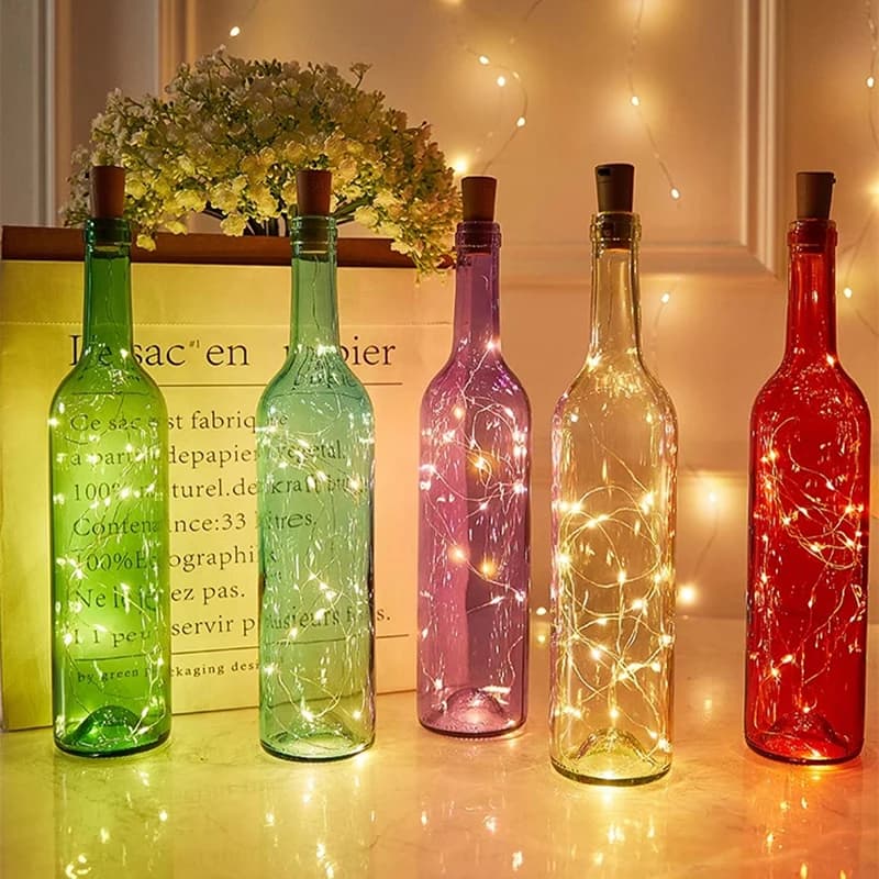 Guirlande solaire LED en fil de cuivre, 1M, imperméable, bouchon de bouteille en forme de fée, décor